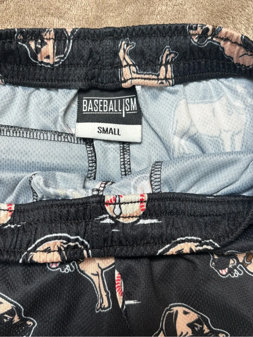 Men's Black Dog & Baseball Print Athletic Shorts